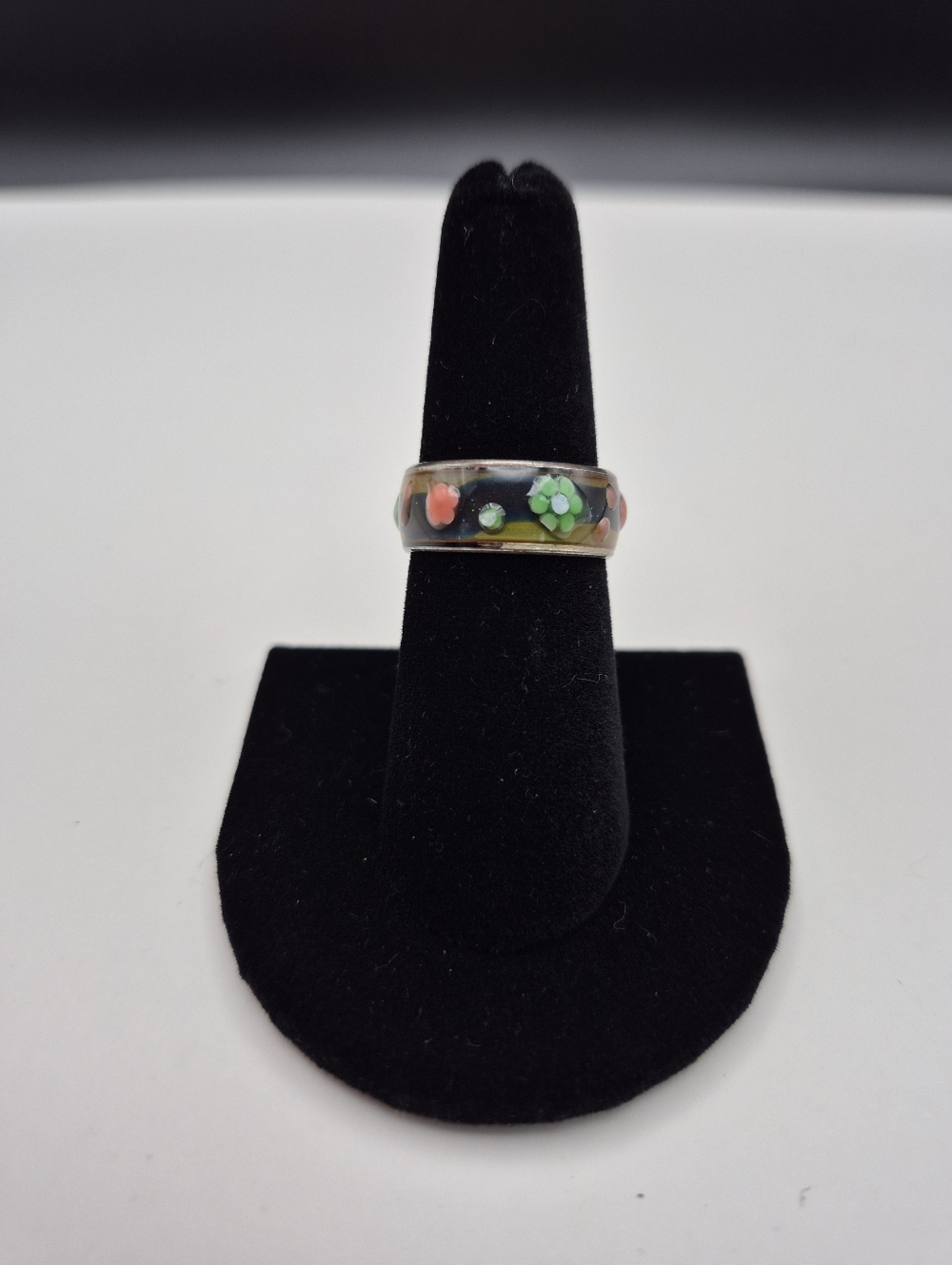 Sterling Silver Floral Inlay Band Ring in Multicolor
